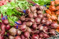 Red beets displayed at the market Royalty Free Stock Photo