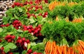 Red beets and orange carrots at the market Royalty Free Stock Photo