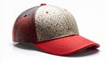 Red and Beige Baseball Cap Close Up on White Background Studio Shot Royalty Free Stock Photo