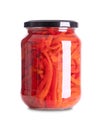 Red bell peppers, pickled sweet pepper slices, in a glass jar Royalty Free Stock Photo