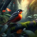 Red-bellied Flycatcher (Ficedula hypoleuca) in the rainforest Generative AI