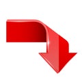 Red bent arrow. Down 3d symbol
