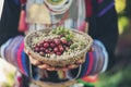 Red berries coffee beans on basket Royalty Free Stock Photo