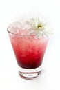 Red berries drink with chamomile in a glass