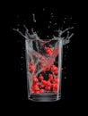 Red berries with water splashes in a transparent glass on a dark background Royalty Free Stock Photo