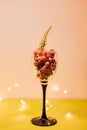 Red berries in a wine glass. Stop alcohol. Sober lifestyle