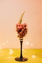 Red berries in a wine glass. Stop alcohol. Sober lifestyle