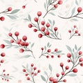 Red Berries Winter Seamless Pattern With Soft Muted Tones