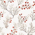 Red Berry Branch Seamless Pattern For Festive New Year\'s Day