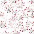 Red Berry Branches Seamless Pattern On White Background