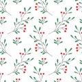 Red Berry Christmas Seamless Pattern on White Background. Vector Illustration Royalty Free Stock Photo