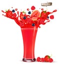 Red berry juice splash. Whole and sliced strawberry, raspberry, cherry blueberry and guava in a sweet juce