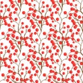 Red berry pattern. Autumn seamless background for textile fabric design. Vector print Royalty Free Stock Photo