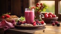 Red berry smoothie, elegantly presented in a refined glass, meticulously encircled, AI generated Royalty Free Stock Photo