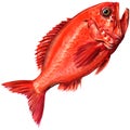 Red beryx decadactylus fish seafood isolated, watercolor illustration on white