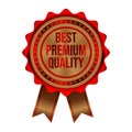 Red best premium quality badge with gold border on white background Royalty Free Stock Photo