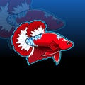 Red Betta Fish Multy Color Mascot Vector Illustration. Esport Logo Concept Isolated on Navy Background