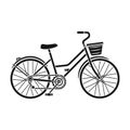 A red bicycle with wheels and basket. The eco-friendly transport.Different Bicycle single icon in black style vector Royalty Free Stock Photo