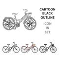A red bicycle with wheels and basket. The eco-friendly transport.Different Bicycle single icon in cartoon style vector Royalty Free Stock Photo