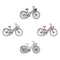 A red bicycle with wheels and basket. The eco-friendly transport.Different Bicycle single icon in cartoon,black style Royalty Free Stock Photo