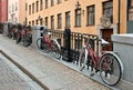 Red bicycles in Stockholm, Sweden Royalty Free Stock Photo