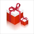 Red Big and Small Gift Boxes. Vector illustration