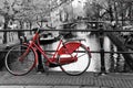 Red bike on the bridge Royalty Free Stock Photo