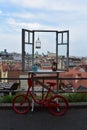 Red bike and the window.