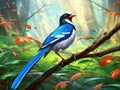 Red billed Blue Magpie Made With Generative AI illustration