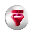 Red Binary code icon isolated on transparent background. Silver circle button. Royalty Free Stock Photo