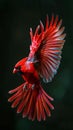A red bird flying with its wings spread wide open, AI Royalty Free Stock Photo