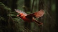 Eerily Realistic Red Bird Flight In Forest - Mitch Griffiths Style