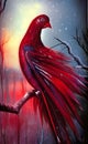 Red bird sits on a tree branch AI art