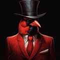 Red Bird In Top Hat And Jacket: Hyper-realistic Noir Comic Art