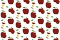 Red bitten apple and core seamless pattern, vector fruit background with scattered leaves Royalty Free Stock Photo