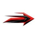 A red and black abstract arrow graphic pointing to the right on a white background symbolizing direction and movement with sharp Royalty Free Stock Photo