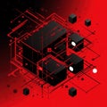 a red and black abstract background with cubes and dots Royalty Free Stock Photo