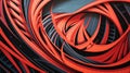 A red and black abstract painting with a spiral design, AI