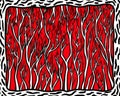 a red and black abstract painting with trees Royalty Free Stock Photo