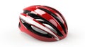 Red and black aerodynamic bicycle helmet on a white background Royalty Free Stock Photo