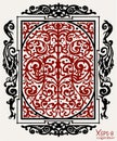 Red and black ancient vintage ornament on white background