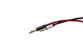 Red and black aux audio cable isolated on white background. File contains with clipping path Royalty Free Stock Photo