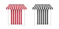 Red and black awnings. Striped awning. Tent sun shade for market on white background. Vector illustration