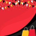 Red and black banner with shopping bags