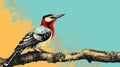 Realistic Pop Art Illustration Of A Woodpecker On A Branch Royalty Free Stock Photo