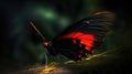 a red and black butterfly sitting on top of a leaf Royalty Free Stock Photo