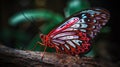 a red and black butterfly sitting on top of a tree branch Royalty Free Stock Photo