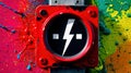 A red and black button with a lightning bolt on it Royalty Free Stock Photo