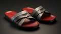 Red and black Casual Style leather Sandal with white background and copy space for text and logo