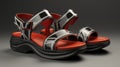 Red and black Casual Style leather Sandal with white background and copy space for text and logo